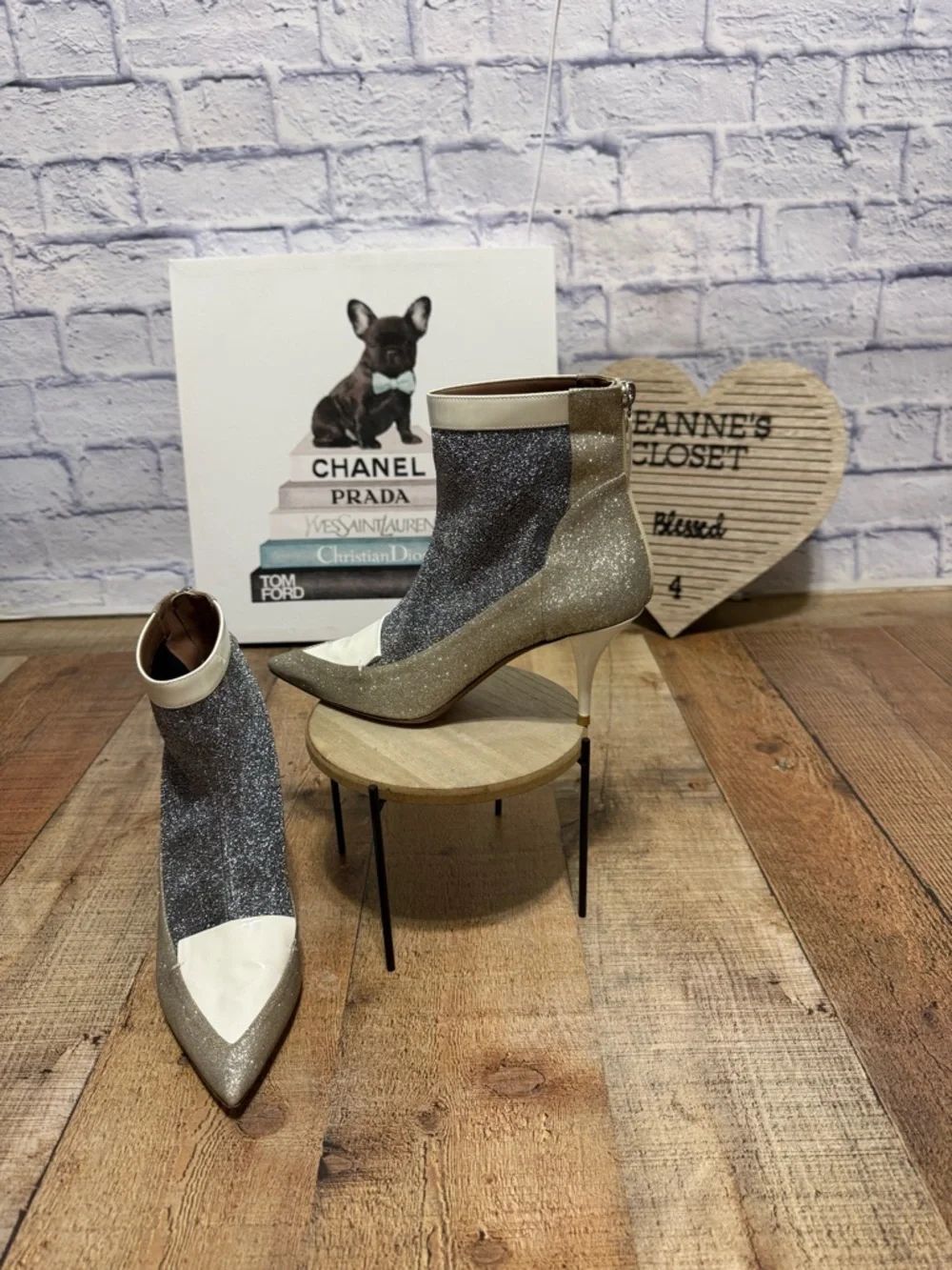 Tabitha Simmons Glitter Ankle Boots – Size 39 (US ~9) – Champagne/Silver Glitter